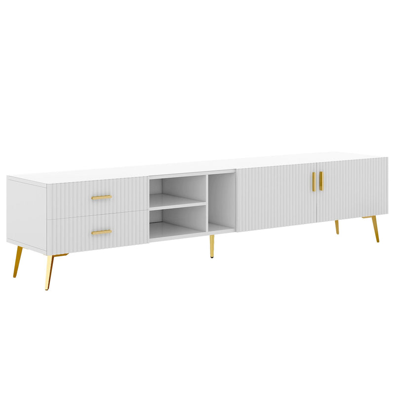 U-Can Modern TV Stand with 5 Champagne legs - Durable, stylish, spacious, versatile storage TVS up to 77" (White) - Supfirm