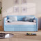 Upholstered Daybed Sofa Bed Twin Size With Trundle Bed and Wood Slat, Light Blue - Supfirm