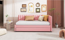 Upholstered Daybed with Trundle Twin Size Sofa Bed Frame No Box Spring Needed, Linen Fabric(Pink) - Supfirm