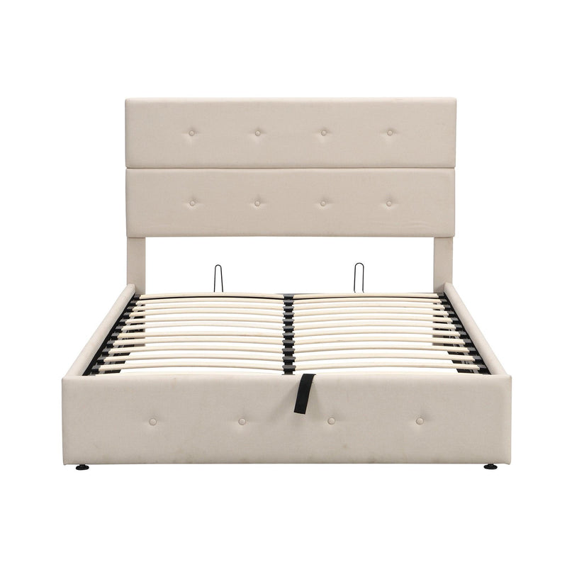 Upholstered Platform Bed with Underneath Storage,Full Size,Beige - Supfirm