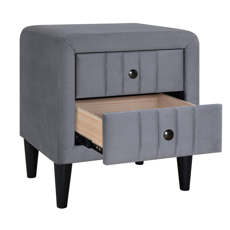 Upholstered Wooden Nightstand with 2 Drawers,Fully Assembled Except Legs and Handles,Velvet Bedside Table-Gray - Supfirm