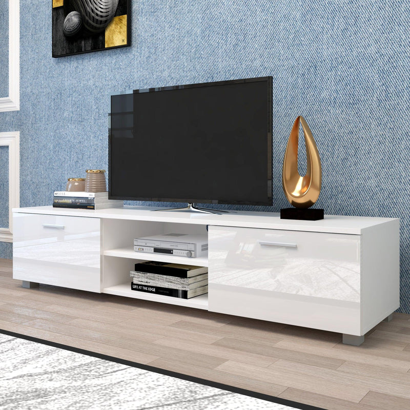 White TV Stand for 70 Inch TV Stands, Media Console Entertainment Center Television Table, 2 Storage Cabinet with Open Shelves for Living Room Bedroom - Supfirm