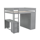 Wood Full Size Loft Bed with Wardrobes and 2-Drawer Desk with Cabinet, Gray - Supfirm