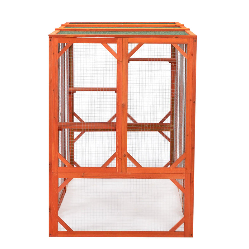 Wooden Cat House, Outdoor Cat Cage with Water-proof Asphalt Planks and Cat Perches, Orange - Supfirm