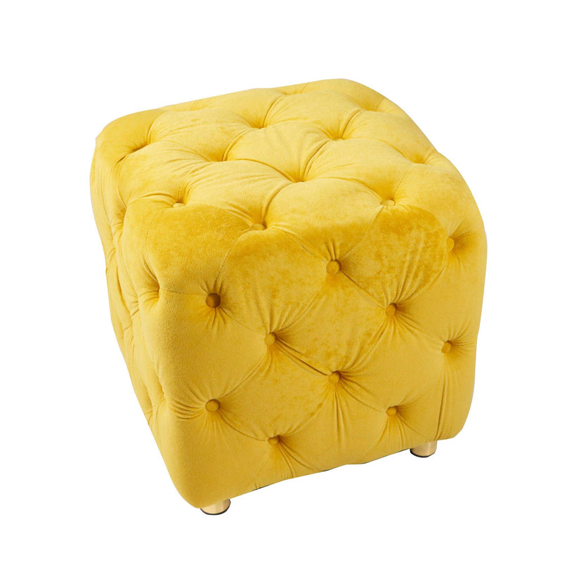 Yellow Modern Velvet Upholstered Ottoman, Exquisite Small End Table, Soft Foot Stool,Dressing Vanity Makeup Chair, Comfortable Seat for Living Room, Bedroom, Entrance - Supfirm