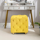Yellow Modern Velvet Upholstered Ottoman, Exquisite Small End Table, Soft Foot Stool,Dressing Vanity Makeup Chair, Comfortable Seat for Living Room, Bedroom, Entrance - Supfirm