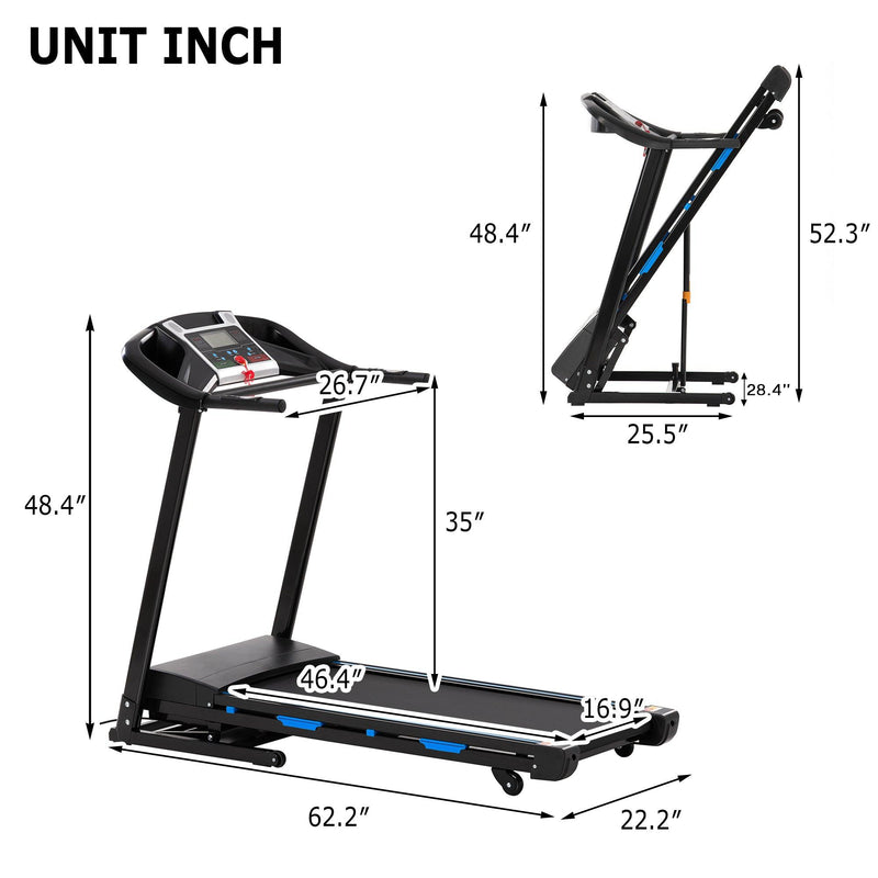 Treadmills for Home, Electric Treadmill with Automatic Incline, Foldable 3.5HP Workout Running Machine Walking, Double Running Board Shock Absorption Pulse Sensor Bluetooth Speaker APP FITSHOW. - Supfirm
