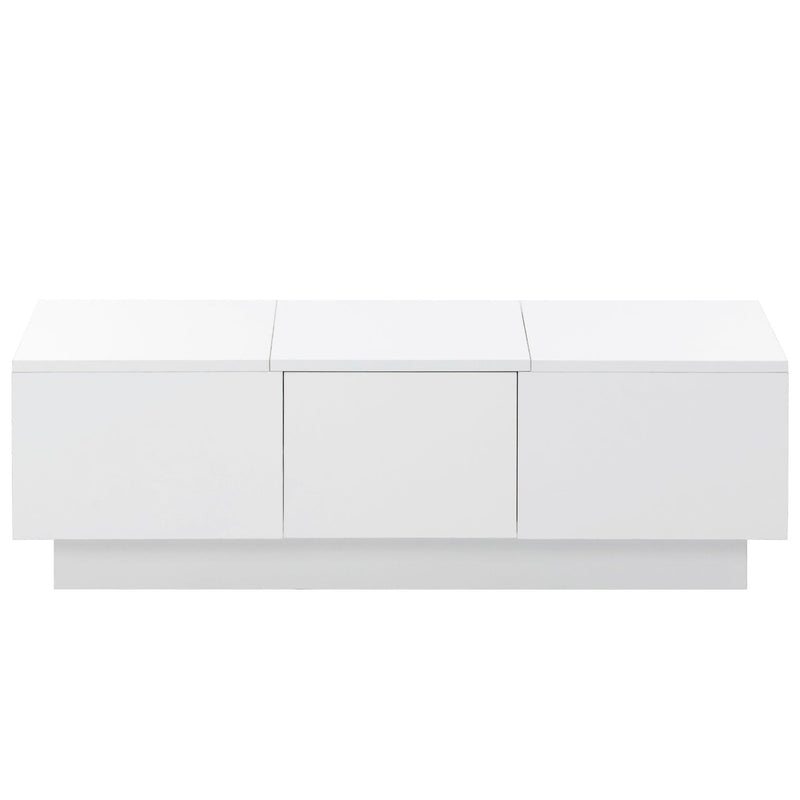 Supfirm Multifunctional Coffee Table with 2 large Hidden Storage Compartment, Extendable Cocktail Table with 2 Drawers, High-gloss Center Table with Sliding Top for Living Room, 39.3"x21.6", White - Supfirm