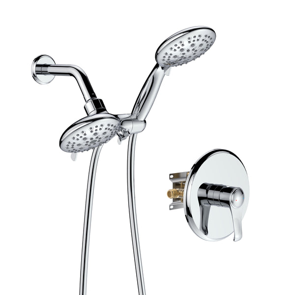 Supfirm Large Amount of water Multi Function Dual Shower Head - Shower System with 4." Rain Showerhead, 6-Function Hand Shower, Chrome