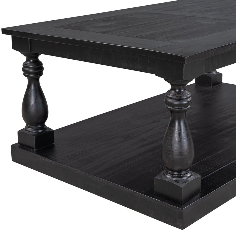 Supfirm U_STYLE Rustic Floor Shelf Coffee Table with Storage,Solid Pine Wood - Supfirm