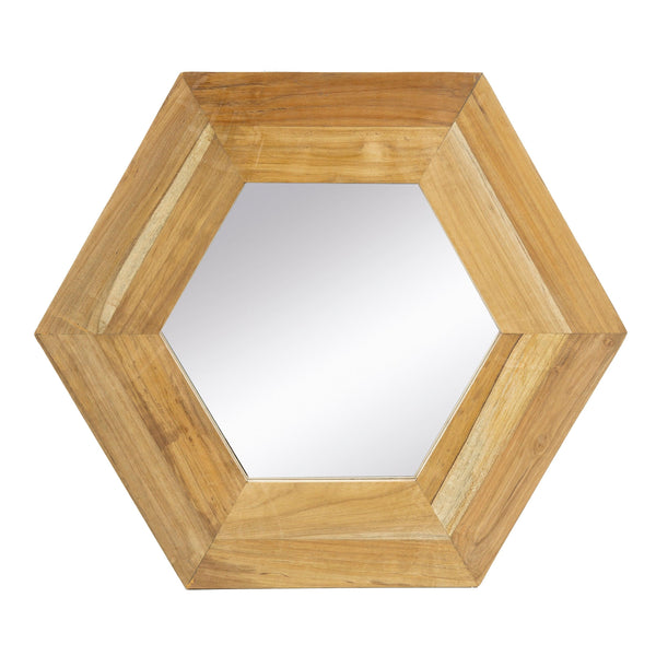 18.5" x 18.5" Hexagon Mirror with Natural Wood Frame, Wall Decor for Living Room Bathroom Hallway, - Supfirm
