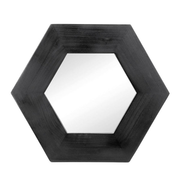 18.5" x 18.5" Hexagon Mirror with Solid Wood Frame, Wall Decor for Living Room Bathroom Hallway, Black - Supfirm