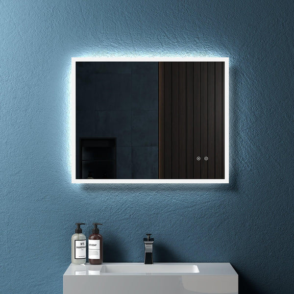 Supfirm 30" W x 24" H Modern Wall Mounted LED Backlit Anti-Fog Rectangular Bathroom Mirror with Temperature Adjustable and Memory Function Touch Switch - Supfirm
