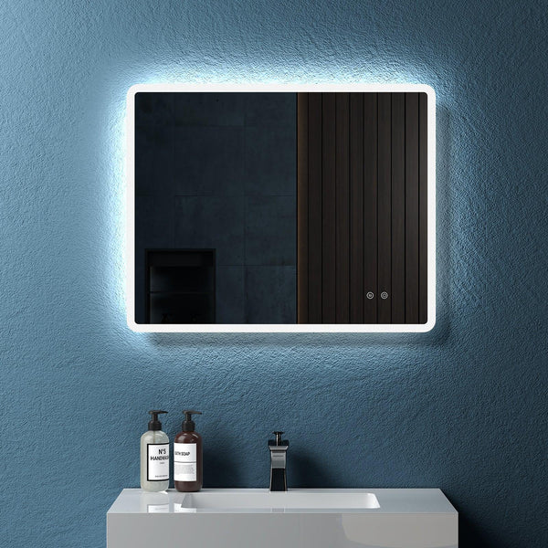 Supfirm 30" W x 24" H Modern Wall Mounted LED Backlit Anti-Fog Rounded Rectangular Bathroom Mirror with Temperature Adjustable and Memory Function Touch Switch - Supfirm