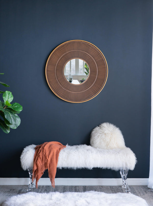 Supfirm 31.5x1x31.5" Round Carter Wooden Mirror with Gold Iron Frame Neutral Colorway Wall Decor for Live space, Bathroom, Entryway Wall Decor - Supfirm