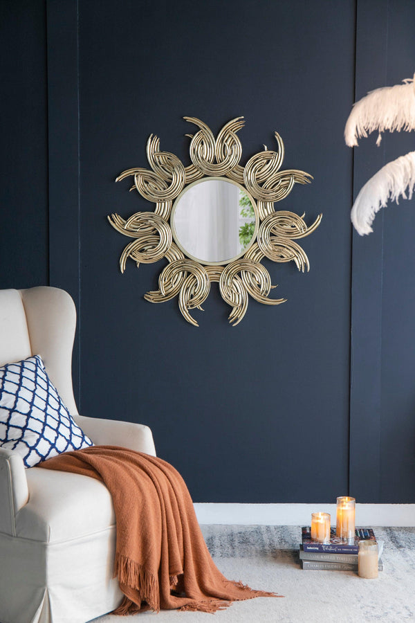 Supfirm 38" Sunburst Metal Decorative Mirror with Gold Finish, Boho Wall Decor Sun Mirror for Living Room Bathroom Enterway - Supfirm