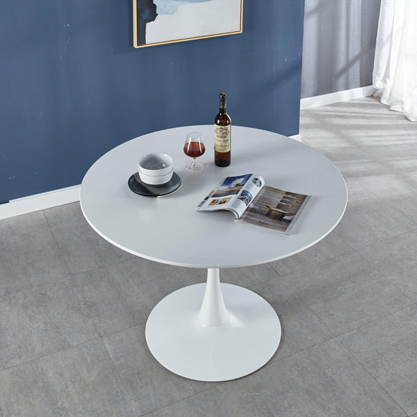 42.1"White Tulip Table Mid-century Dining Table for 4-6 people With Round Mdf Table Top, Pedestal Dining Table, End Table Leisure Coffee Table - Supfirm