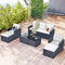 Supfirm 6-piece All-Weather Wicker PE rattan Patio Outdoor Dining Conversation Sectional Set with coffee table, wicker sofas, ottomans, removable cushions (Black wicker, Beige cushion) - Supfirm