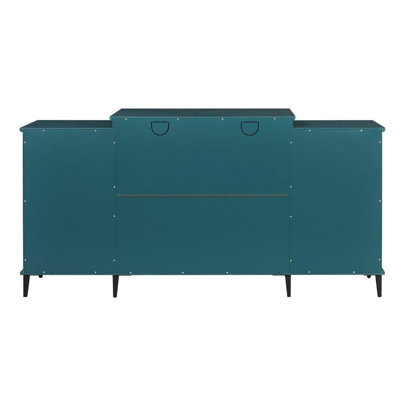 Supfirm 62” TV Stand, Storage Buffet Cabinet, Sideboard with Glass Door and Adjustable Shelves, Console Table for Dining Living Room Cupboard, Teal Blue - Supfirm