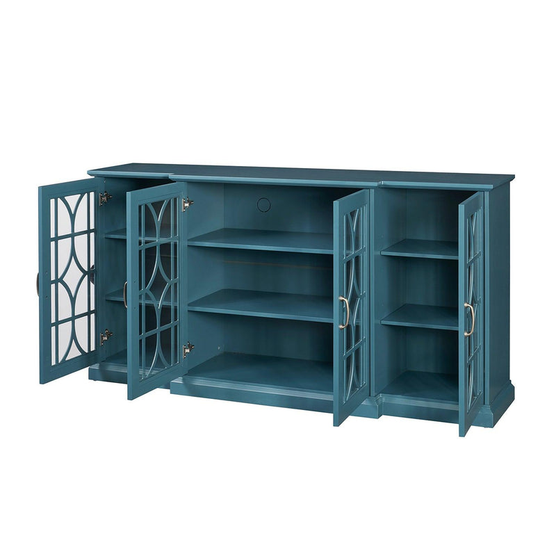 Supfirm 63” TV Stand, Storage Buffet Cabinet, Sideboard with Glass Door and Adjustable Shelves, Console Table for Dining Living Room Cupboard, Teal Blue - Supfirm