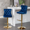 A&A Furniture,Golden Swivel Velvet Barstools Adjusatble Seat Height from 25-33 Inch, Modern Upholstered Bar Stools with Backs Comfortable Tufted for Home Pub and Kitchen Island,Blue,Set of 2 - Supfirm