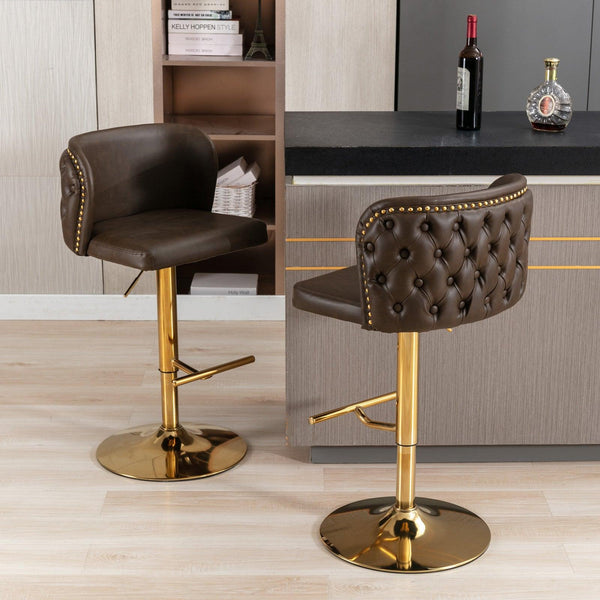 A&A Furniture,Swivel Barstools Adjusatble Seat Height, Modern PU Upholstered Bar Stools with the whole Back Tufted, for Home Pub and Kitchen Island（Brown, Set of 2） - Supfirm