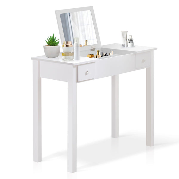Accent White Vanity Table with Flip-Top Mirror and 2 Drawers, Jewelry Storage for Women Dressing - Supfirm