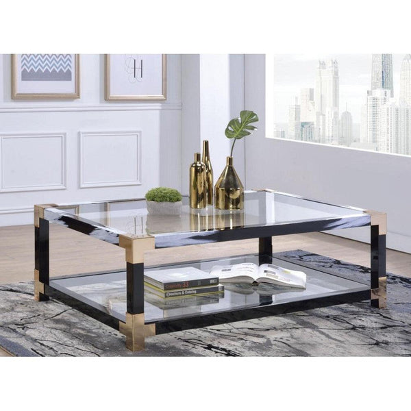 ACME Lafty Coffee Table in White Brushed & Clear Glass 81000 - Supfirm