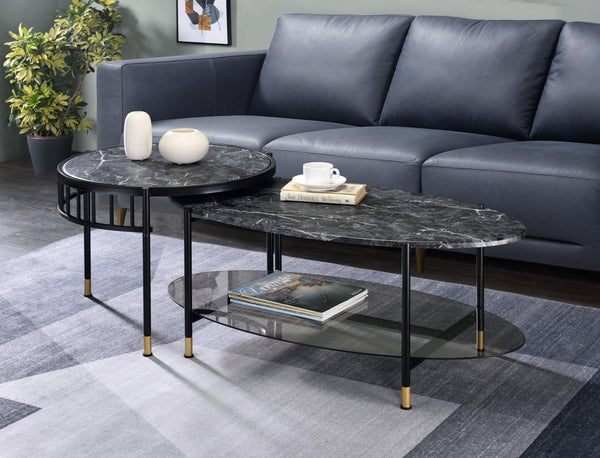 ACME Silas Nesting Coffee Table, Faux Marble Top & Black Finish LV01088 - Supfirm