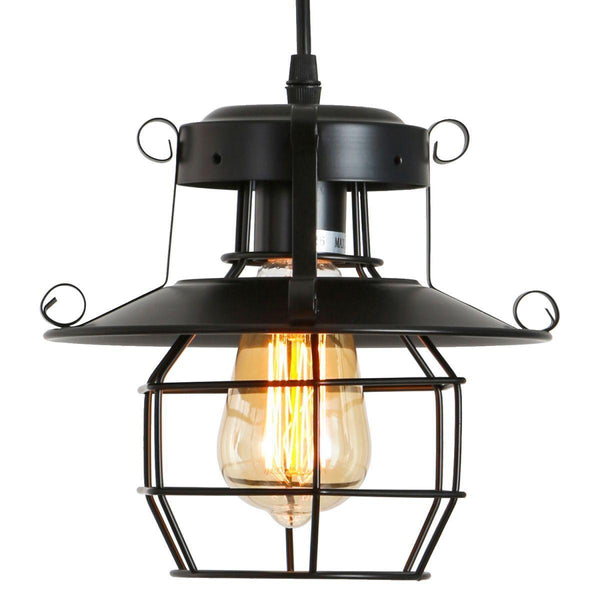 DGY Vintage Farmhouse Pendant Light Rustic Metal Caged Pendant Lights Black Cage Hanging Lamp for Kitchen Island Entryway Bedrooms Living Room Barn,Adjustable Height E26 Bulb（1 Light） - Supfirm