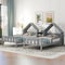 Double Twin Size Platform Bed with House-shaped Headboard and a Built-in Nightstand, Grey - Supfirm