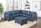 Genuine Leather Ink Blue Tufted 6pc Modular Sofa Set 3x Corner Wedge 2x Armless Chair 1x Ottoman Living Room Furniture Sofa Couch - Supfirm