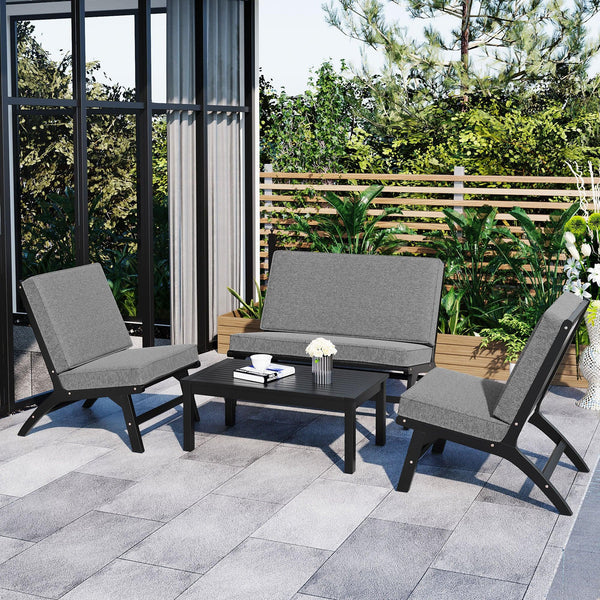 GO 4-Piece V-shaped Seats set, Acacia Solid Wood Outdoor Sofa, Garden Furniture, Outdoor seating, Black And Gray - Supfirm