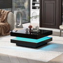 Supfirm High Gloss Minimalist Design with plug-in 16-color LED Lights, 2-Tier Square Coffee Table, Center Table for Living Room, 31.5”x31.5”x14.2”,Black - Supfirm