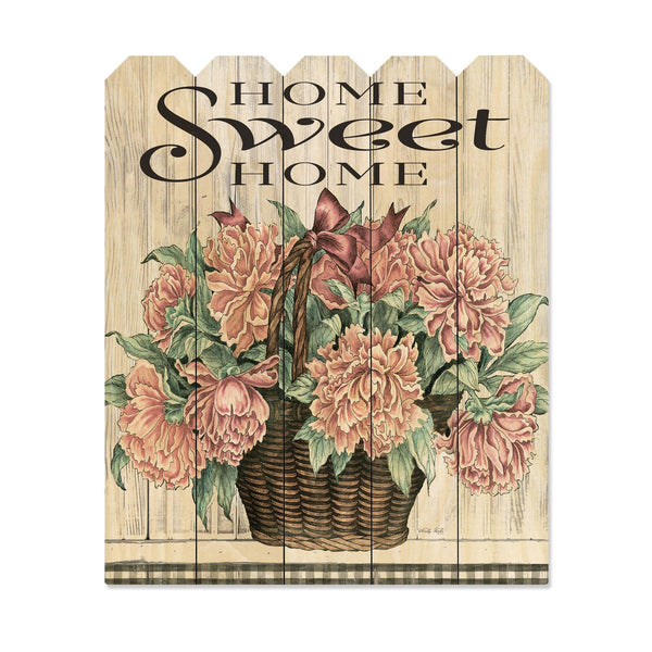 Supfirm "Home Sweet Home Peonies" By Artisan Cindy Jacobs, Printed on Wooden Picket Fence Wall Art - Supfirm