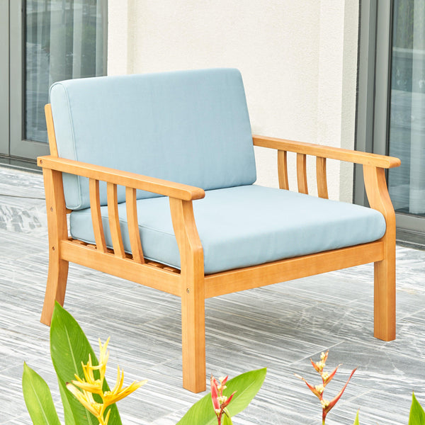 Kapalua Honey Nautical Curve Eucalyptus Wooden Outdoor Sofa Chair with Cushion - Supfirm