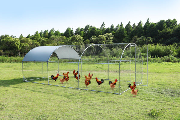 Large metal chicken coop upgrade three support steel wire impregnated plastic net cage, Oxford cloth silver plated waterproof UV protection, duck rabbit sheep bird outdoor house 9.2'W x 18.7'L x 6.5'H - Supfirm