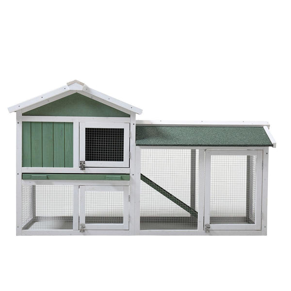 Large Wooden Rabbit Hutch Indoor and Outdoor Bunny Cage with a Removable Tray and a Waterproof Roof, Grey Green+White - Supfirm