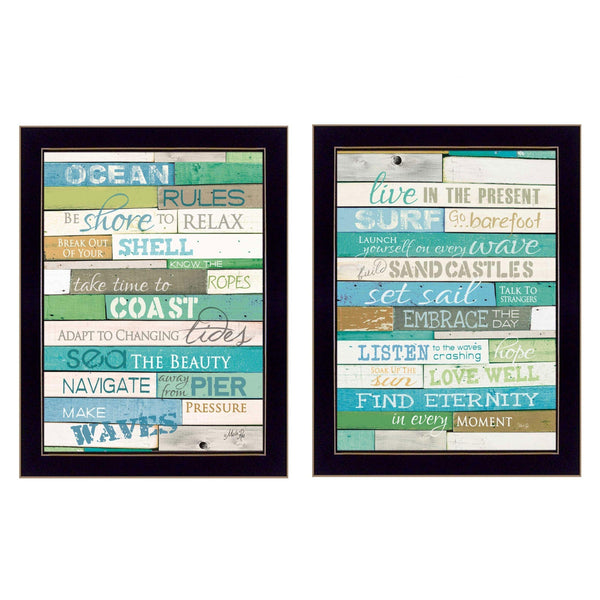 Supfirm "Live in The Present Collection" 2-Piece Vignette By Marla Rae, Printed Wall Art, Ready To Hang Framed Poster, Black Frame - Supfirm