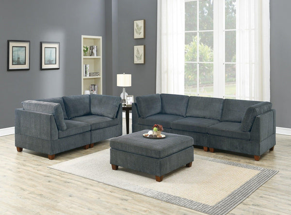 Living Room Furniture Grey Chenille Modular Sofa Set 6pc Set Sofa Loveseat Modern Couch 4x Corner Wedge 1x Armless Chairs and 1x Ottoman Plywood - Supfirm