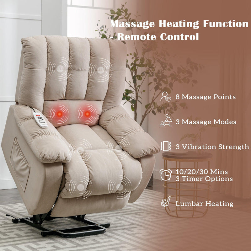 Supfirm Massage Recliner Chair Electric Power Lift Recliner Chairs with Heat, Vibration, Side Pocket for Living Room Bedroom, Beige - Supfirm