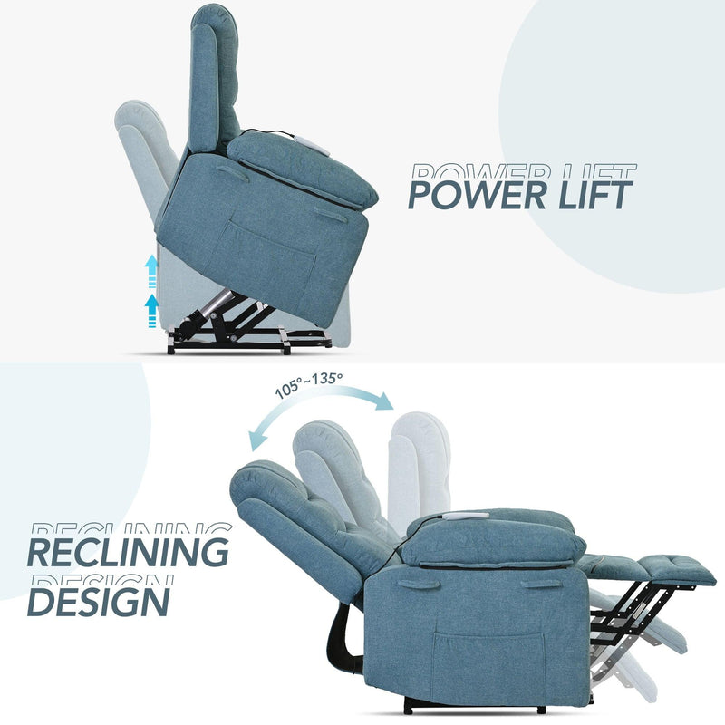 Supfirm Massage Recliner,Power Lift Chair for Elderly with Adjustable Massage and Heating Function,Recliner Chair with Infinite Position and Side Pocket for Living Room ,Blue - Supfirm