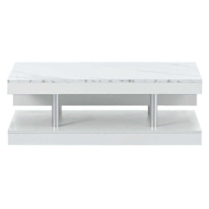 Supfirm Modern 2-Tier Coffee Table with Silver Metal Legs, Rectangle Cocktail Table with High-gloss UV Surface, Minimalist Design Center Table for Living Room, White - Supfirm