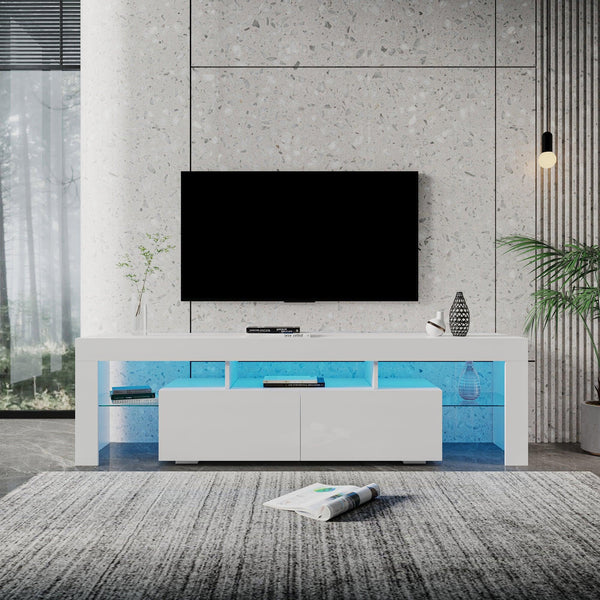 Modern gloss white TV Stand for 80 inch TV , 20 Colors LED TV Stand w/Remote Control Lights - Supfirm