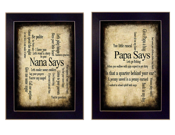 Supfirm "Nana/Papa Collection" 2-Piece Vignette By Susan Ball, Printed Wall Art, Ready To Hang Framed Poster, Black Frame - Supfirm