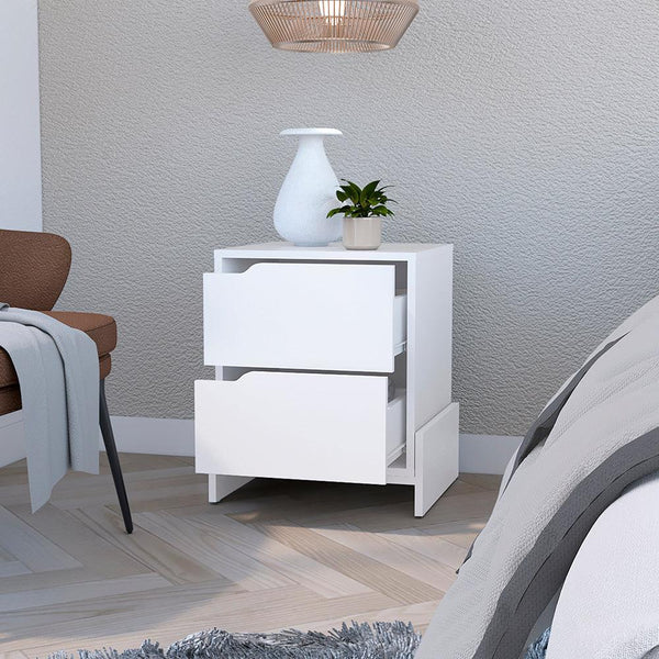 Nightstand Brookland, Bedside Table with Double Drawers and Sturdy Base, White Finish - Supfirm