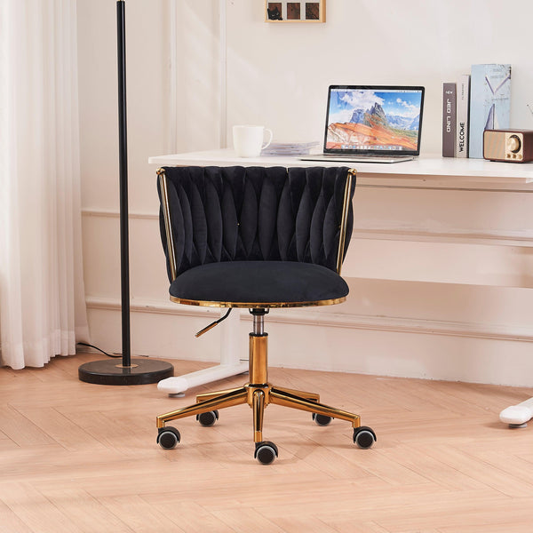 Office Desk Chair, Upholstered Home Office Desk Chairs with Adjustable Swivel Wheels, Ergonomic Office Chair for Living Room, Bedroom, Office, Vanity Study (Black) - Supfirm