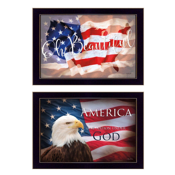Supfirm "Oh Beautiful America Collection" 2-Piece Vignette By L. Rader and L. Deiter, Printed Wall Art, Ready To Hang Framed Poster, Black Frame - Supfirm