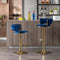 Set of 2 Bar Kitchen Stools Seat,with Chrome Footrest and Base Swivel Height Adjustable Mechanical Lifting Velvet + Golden Leg Simple Bar Stool-BLUE - Supfirm