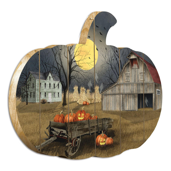 Supfirm "Spooky Harvest Moon" By Artisan Billy Jacobs Printed on Wooden Pumpkin Wall Art - Supfirm